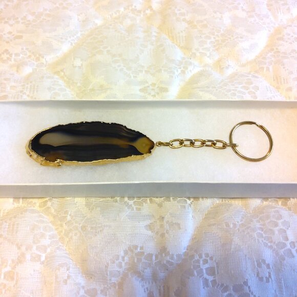 Vintage Gemstone Keychain Elegant Gold Tone Metal Pendant - Picture 8 of 8